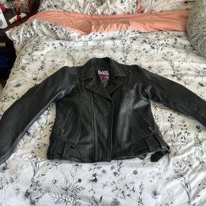 Black brand women's leather motorcycle riding jacket